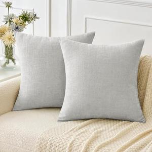 Cali Time Pack of 2 Light Gray Throw Pillow Covers 16x16 Inch Soft Chenille Pillow Covers for Sofa Living Room Couch Solid Dyed Cases