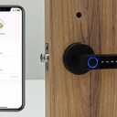 ETEKJOY Smart Door Lever Lock 4-in-1 App+Fingerprint+Passcode+Key Left/Right Reversible Handle Keyless Entry Auto Lock Knob Home Office Hotel Apartment Bedroom (Black with App)