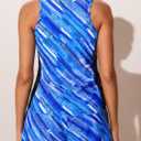 Summer Mae Blouson Tankini Swimsuits for Women 2026 Tummy Control Two Piece Bathing Suits with Sporty Pockets Swim Shorts (Blue Ocean Ripples)