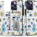 Goodon for iPhone 13 Pro Max Case Wallet - Flip Folio Leather Cover with Trendy Floral Design, 4 Card Slots & Kickstand Function, Protective Phone Case for Women and Girls - Eyes
