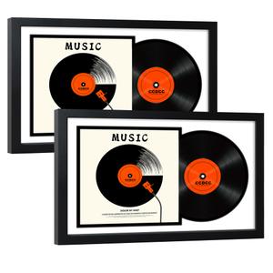 ccdcc 16.5x25 Vinyl Record Display Frame 2 Pack, Black Wooden Album Record Frame with Mats and Tempered Glass Cover for 12 By 12 Inch LP Record Cover