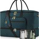 Travel Duffle Bag, Wide Open Large Weekender Bag for Women with Shoe Compartment, Carry on Overnight Bags with Toiletry Bag, Hospital Bag for Women Labor Delivery with Wet Pocket (Dark Green) (45L)