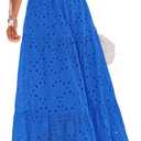 PRETTYGARDEN Womens Summer Eyelet Maxi Wedding Guest Dress | Square Neck Puff Short Sleeve Smocked Flowy Dresses, Cotton, With Pockets, Dress for Bridal Shower, Garden Party, Vacation (Blue, S)