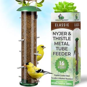 Finch Bird Feeder for Outdoors (16 Ports) Thistle & Nyjer Seed Hanging Feeder with 16 Ports and 8 Metal Perches, Chew-Proof Metal Design for Wild Birds
