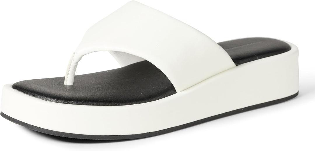 Amazon Essentials Women's Flatform Thong Sandals (8, White Faux Leather)