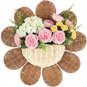 Reallnaive Rattan Daisy Wall Basket Hanging Wicker Baskets for Wall Home Decor, Hanging Woven Rattan Storage for Flowers Front Door Bathroom Storage Daisy Wicker Organizer