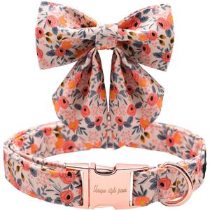 Unique style paws Dog Collar with Tie Adjustable Pink Bowtie Puppy Collars for Small Medium Large Dogs and Cats-L