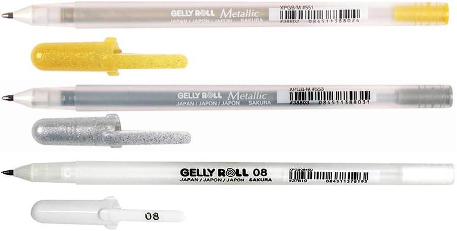 Sakura Gelly Roll Gel Pens  The Favourites  Gold, Silver, White - Wallet of 3