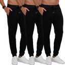 Mens Joggers with Pockets, Mens Sweatpants 3 Pack Fleece, Men's Workout Sweats (Small, Black-black-black)