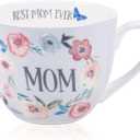 Best Mom Ever Coffee Mug - 20 oz Large Bone China Mug with Floral Design, Thoughtful Mothers Day Gifts for Mom Women, Designed in England by Harvest Green Studio