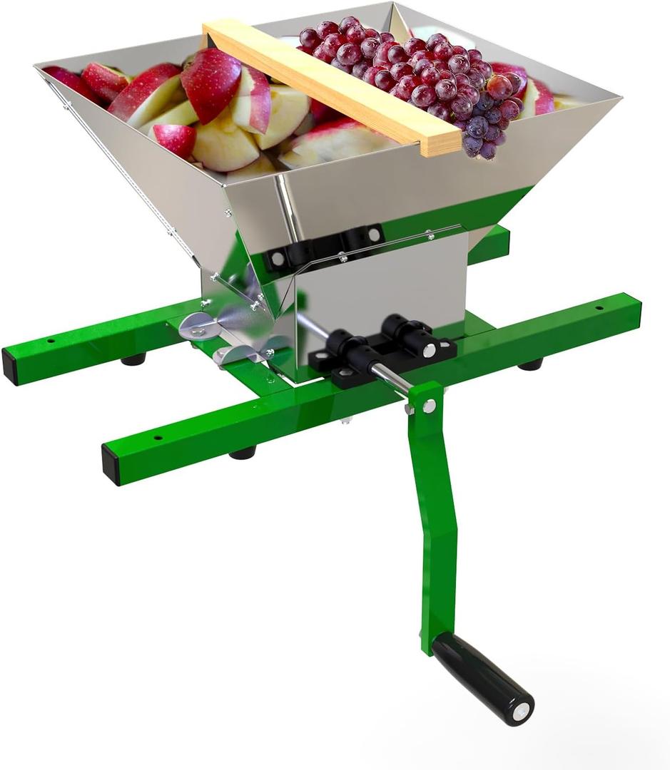 Fruit and Apple Crusher - 7L Manual Juicer Grinder,Portable Fruit Scratter Pulper for Wine and Cider Pressing(Stainless Steel,1.8 Gallon,Green)