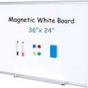 OLIXIS Magnetic White Board, Dry Erase Board for Wall 36" x 24", Whiteboard with 1 Dry Eraser & 2 Multicolor Markers & 4 Magnetic Pins, Aluminium Frame for Home, School, Office, White