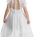 BIBIHOU Girls Kids Lace Back Full-Length Backless Tulle Party Holiday Formal Flower Girl Dress (10 Years, 4-white)