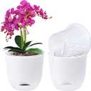 QCQHDU 2 Pack 5.7Inch Orchid Pots with Holes for Repotting, Double-Layer and Self Watering Orchid Pot with Good Air Circulation (White)