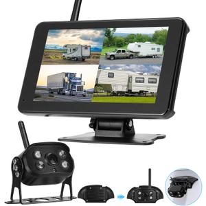 Wireless Backup Camera for Truck with AI Alarm, RV Bluetooth Backup Camera Night Vision Back up Camera IP69 Waterproof Reverse Rear View Cam with 7" HD 1080P Monitor for Trailer Camper Car