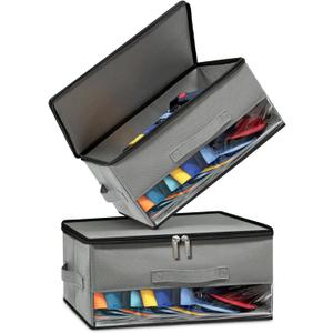 2 PCS Stackable Hat Storage for Baseball Caps, Space Saving Hat Organizer Box for Closet, with All Around Cardboard Support, Zipper Lid, Clear Window and 3 Handle, Each Holds 12 Hats, Grey