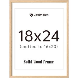 upsimples 18x24 Frame, Natural Solid Wood Picture Frames, Display 16x20 with Mat or 18 x 24 Without, Vertical & Horizontal Wall Hanging, 1 Pack, Natural