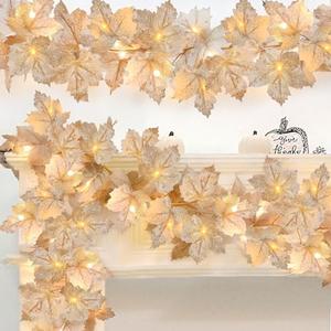 3 Pack Thanksgiving Decorations - Thanksgiving Garland with Lights Fall Decorations for Home, Total 20Ft 60LED Thick Lighted Maples Leafed Fall Garland Autumn Wedding Harvest Fireplace Party Christmas