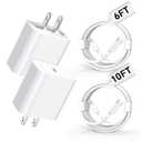 Compatible with iPhone Charger 6/10Ft Fast Charging 2Pack 20W PD Fast Charger Type C Fast Charging Block & Fast Charger Cord Compatible with iPhone 14/13/12/11 Pro/iPad/Pro Max/Plus/XS/XR/SE Charger (White)