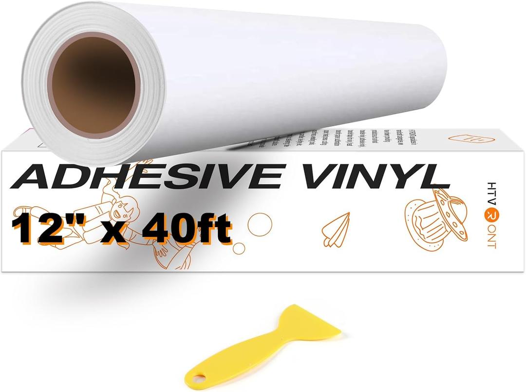 HTVRONT White Permanent Vinyl, Adhesive Vinyl Roll 12" x 40 FT for All Cutting Machine, Silhouette, Cameo Cutters, Signs, Scrapbooking, Craft, Die Cutters (Matte White)