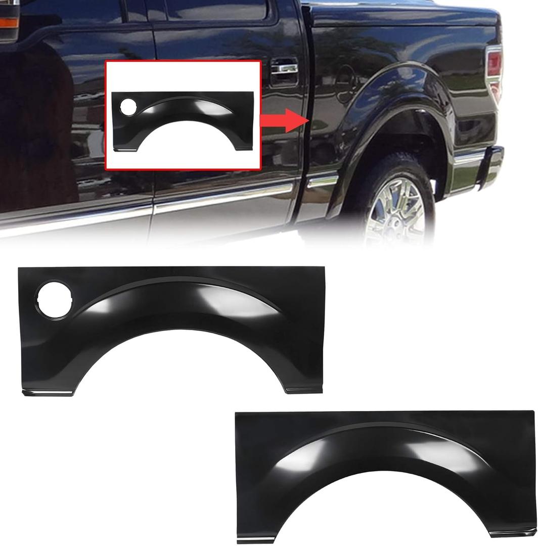ECOTRIC Rear Wheel Arch Quarter Panel Compatible with 2009-2014 Ford F150 LD W/O Molding Holes, Bed Upper Repair Panel Replacement Steel Left & Right