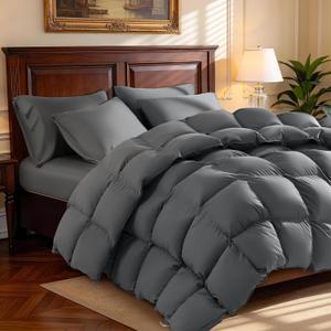 Uqocnh Goose Down Comforter, 600 TC Cotton Cover, 850+ Fill Power, All Season Duvet Insert, 3D Baffle Box Construction, Ultra Soft Hotel Luxury Fluffy Comforter (Gray, 89x68 Inches)