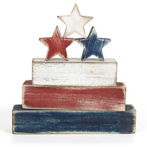 4th of July Table Decorations, Red White Blue Decorations, Retro Patriotic Memorial Day Tiered Tray Decor, Labor Day Independence Day Fourth of July Decor for Home Office Shelf Centerpieces