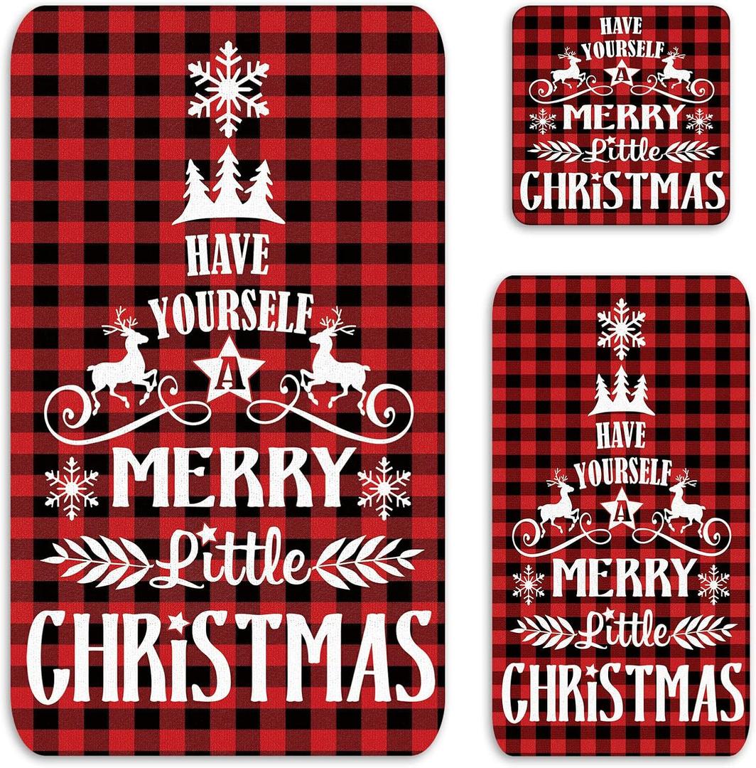 Moukeren 3 Pcs Christmas Bathroom Towel Sets Water Absorbent Soft Christmas Bath Towel Hohoho Snowflake Santa Christmas Tree Truck Deer Winter Christmas Red Towels for Home Hotel Xmas Decor (Plaid)