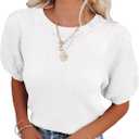 Womens Short Sleeve Sweaters Crewneck Knit Pullover Tops 2025 Summer Casual Lightweight Crochet Blouse Shirt (2-white, Medium)