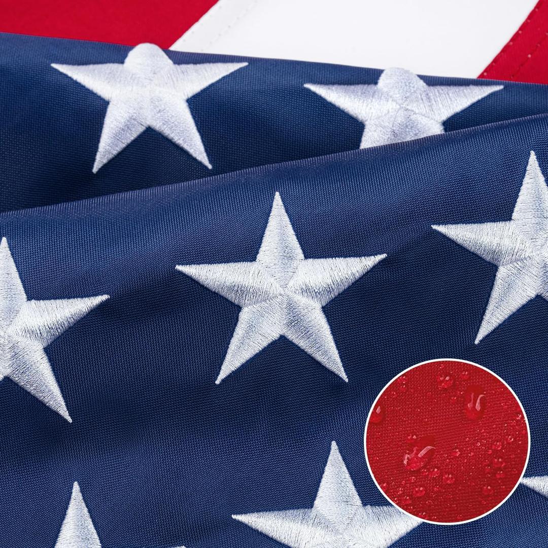 American Flag 3x5 Ft for Outside, Heavy Duty Nylon US Flag for Outdoor High Wind, All Weather Fade Resistant Waterproof USA Flags with Embroidered Stars, Grommets, Patriotic Display of Allegiance