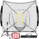 Storgem Baseball and Softball Practice Net 7×7ft Portable Hitting Pitching Batting Training Net Baseball Backstop Net with Batting Tee and Strike Zone and Bow Frame