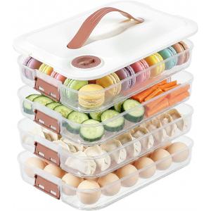 4 Layer Cookie Storage Container with Lid, Plastic Stackable Food Containers Portable Refrigerator Organizer Bin with Handle for Fruit, Meat, Dumpling, Snack Storage (White)