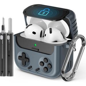 Inesore for Airpods 4 Case with Lock, Compatible with Airpods 4 with Active Noise Cancellation Cases, Classic Cool Funny Game Console Air pods4 Case Cover for Men Boy with Cleaner Kit(Black)