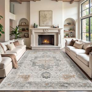 Rugland 8x10 Area Rugs for Living Room, Vintage Washable Area Rug, Taupe