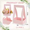 BEISHIDA 5 PCS Pink Flower Bouquet Boxes Craft Paper Gift Bags with Handle for Bouquet Packaging Floral Wrap Florist Supplies Basket Graduation Wedding Valentine Gift Crafts(8 x 4.7 x 12.6 in)