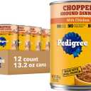 Pedigree Chopped Ground Dinner Adult Soft Wet Dog Food with Chicken, 13.2 Oz. Cans 12 Count, BB Date 09/28/2027