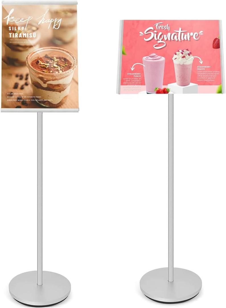 Floor Sign Stand, Sign Holder Stand 11.8x16.5 inch with Heavy Duty Base, Easy Snap-Frame for Poster Replacement for Retail Stores, Trade Shows, Events and Directing Traffic (Silver, A3)