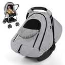 Baby Car Seat Cover Winter, Waterproof Baby Car seat Cover for Girl Boy with Mesh, Warm Fleece Infant Car Seat Cover, Breathable Car Seat Cover for Babies, Double Windows Car seat Canopy Covers, Grey