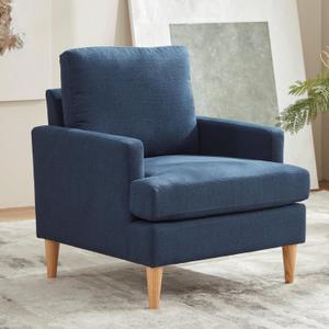 VKNOW Mid-Century Accent Chair, No Tools Assembly Required, Modern Upholstered Polyester Armchair for Living Room,Comfy Reading Accent Chairs with Wood Legs for Bedroom, Navy Blue