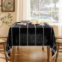 ZeeMart Hemstitched Embroidery Striped Boho Tablecloth 60x84 Inch Black, Heavy Weight Farmhouse Burlap Linen Black Tablecloth, Wrinkle Resistant Washable Table Cloth for Rectangle Table
