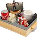 Nnewvante Couch Cup Holder, Bamboo Silicone Couch Caddy with 360 Rotating Phone Stand, Sofa Bed Organizer with Anti-Slip Pad,Snack Drink Holder with Carry Handle,12x10inch (12in, Dark Gray)