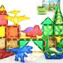 Coodoo Dinosaur Toys Magnetic Tiles - Magnet Building Blocks for Toddler Kids Toys STEM Sensory Outdoor Toy for 3+ Year Old Boys and Girls, Dinosaur World Creative Games Kids