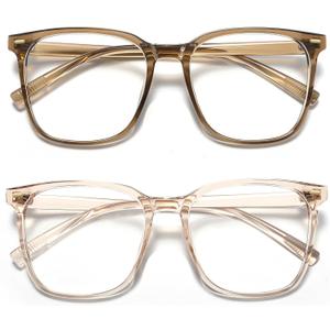 Oversized Square Blue Light Blocking Glasses for Women Men, Anti-Fatigue Computer Monitor Glasses Reduce Eye Strain (Transparent Brown,Brown)