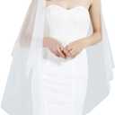 BEAUTELICATE Bridal Wedding Veil 2 Tier For Women Cut Edge Knee Chapel Length With Comb Ivory White