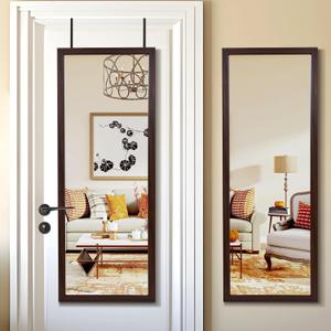PexFix Door Mirror Full Length 51"x18" Over The Door Rectangle Sleek Brown Frame Space Saving Floor Mirror Dressing Hanging Wall Mounted Mirror (US-MHJ002-BN+USAM019)