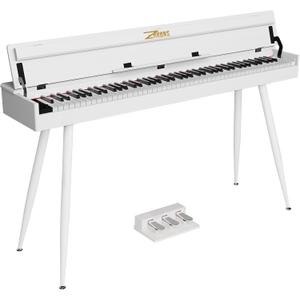 88 Key Full-Weighted Digital Piano - Wooden Upright Electric Keyboard with Progressive Hammer Action, 3-Pedal Unit, Stand & Headphone Jack for Beginner Adults (White)