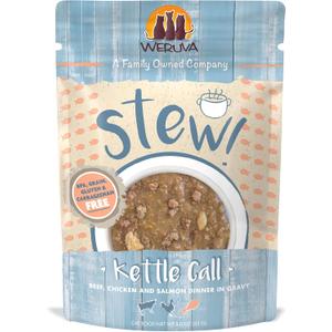 Weruva Classic Cat Stews!, Kettle Call with Beef, Chicken & Salmon in Gravy, 3oz Pouch (Pack of 12) (EXP 08/26/26)