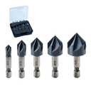 toolant Noir-Ti Cobalt Countersink Drill Bit Set (Pro), Titanium Aluminum Nitride Coated with Quick Change Hex Shank, 5-Piece 1/4" - 3/4"