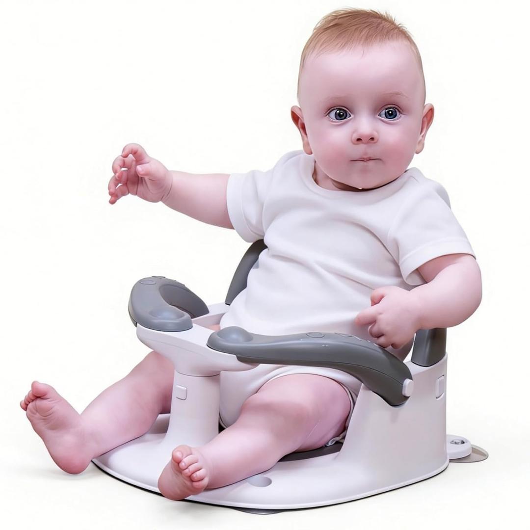 Baby Bath Seat for Babies 6 Months & Up Sitting Up,Infant Bath Seat with Temperature Alert+Open Backrest+on/Off Armrest,Toddler Bath seat Baby Bath Chair for Bathtub,Tub,Sink (Light Gray)