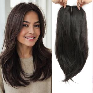 Molefi Hair Topper,18 Inch Long Layered Toppers for Women with Thinning Hair,Add Volume Synthetic Wiglets Pieces For Women 6.5"6.5" Large Base for Daily Use(Black brown)